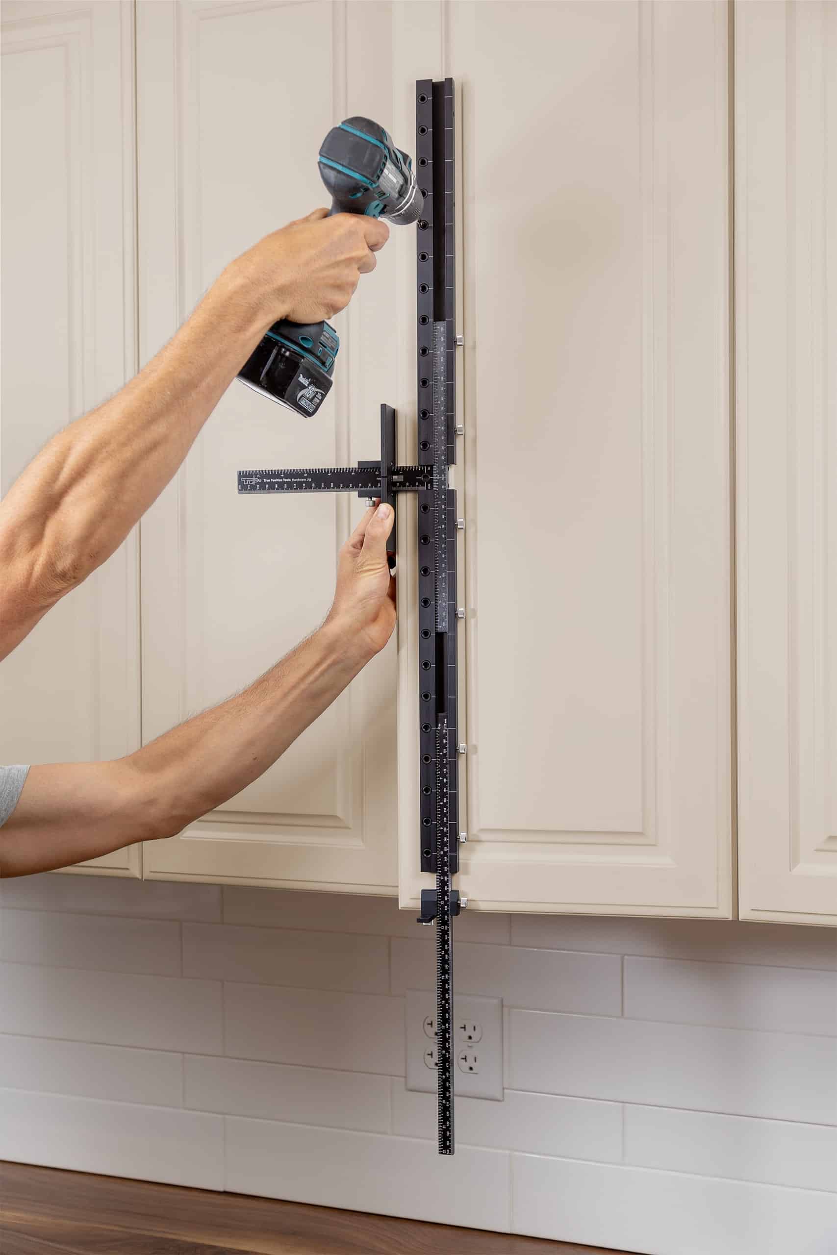 TP-1935 Cabinet Hardware Jig drilling holes for long handle and pulls installation